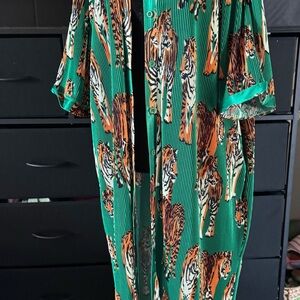 Dressed in LALA Green and Orange Tiger Print Dress